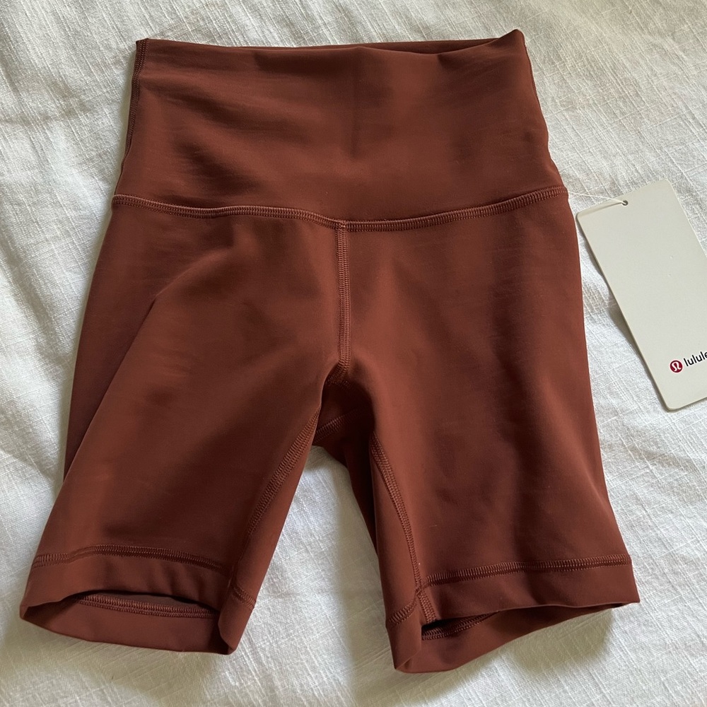 NTW Lululemon Wunder Train Biker Shorts - size 2, never worn, dark terracotta